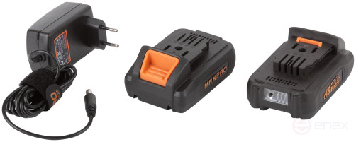 MAX-PRO Дрель-Шуруповерт аккумуляторная 18 В; 0-350/0-1250 об/мин; 10 мм; 30 Нм; 2 батареи (Li-Ion) х1,5 Ач; 15+1; 1 ч.; регулировка оборотов; резинов