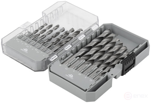 Set of HSS metal drills, 118° sharpening angle, layer. case, 19 pcs. (1-10mm, through 0.5mm)