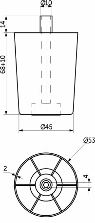 Опора меб. пласт. WPJA-22 h68 регул. черный AKS