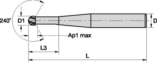 Фреза со сферическим концом и удлиненной шейкой F2AB1200AWX30 KC639M Ø 12 мм