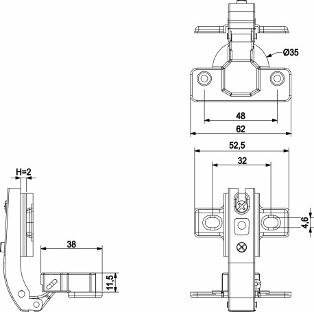 Петля под фальшпанель 90° с пружиной 48мм h2 slide-on AKS