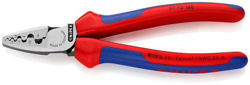 Press pliers for crimping contact sleeves, number of sockets: 9, 0.25 - 16.0 mm2 (AWG 23 - 5), L-180 mm, 2-k handles