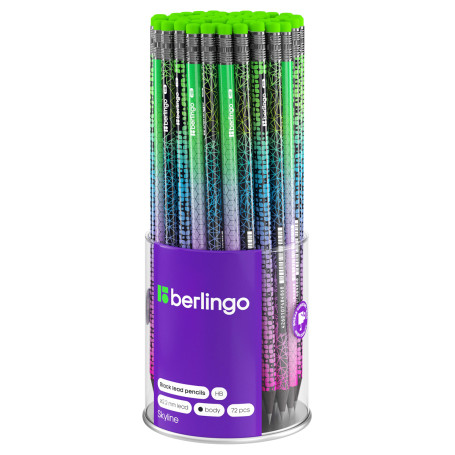 Pencil b/g Berlingo "Skyline" HB, ebony, round, sharpened, with eraser, assorted