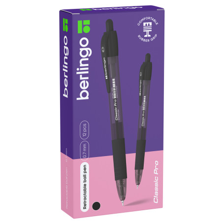 Ручка шариковая автоматическая Berlingo "Classic Pro" черная, 0,7 мм, грип