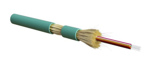 FO-DT-IN-503-2- HFLTx-AQ Fiber optic cable 50/125 (OM3) multimode, 2 fibers, dense buffer coating (tight buffer), for internal laying, HFLTx, -40°C – +70°C, blue (aqua)