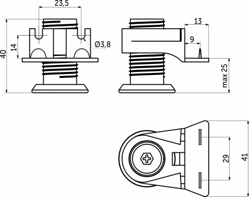 Опора меб. мет. INTEGRATO G h25 с регул., врезная цинк+черный AKS