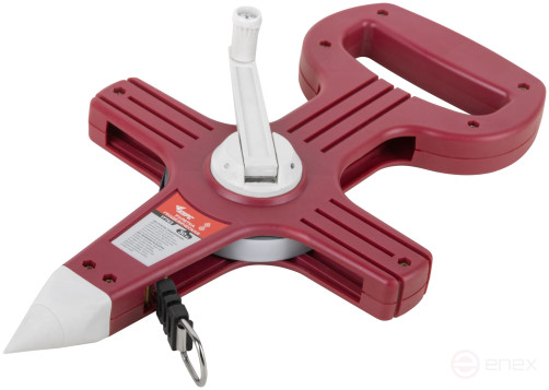 Geodetic tape measure, steel tape, red open plastic case 30 m