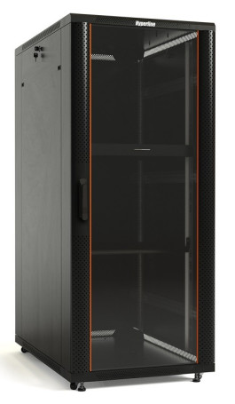 TTB-2261-AS-RAL9004 Шкаф напольный 19-дюймовый, 22U, 1166x600х1000 мм (ВхШхГ), передняя стеклянная дверь со стальными перфорированными боковинами, задняя дверь сплошная, ручка с замком, крыша нового типа, цвет черный (RAL 9004) (разобранный)