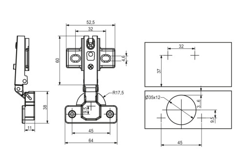 Петля накладная с пружиной 45мм h0 slide-on AKS 55г