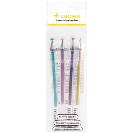 Set of gel pens with eff.metallic Crown "Hi-Jell Metallic" green, violet, pink, gold, 0.7mm