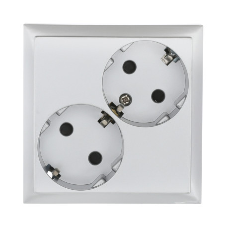 Double socket with A/c, with blinds (silver metallic) LK60