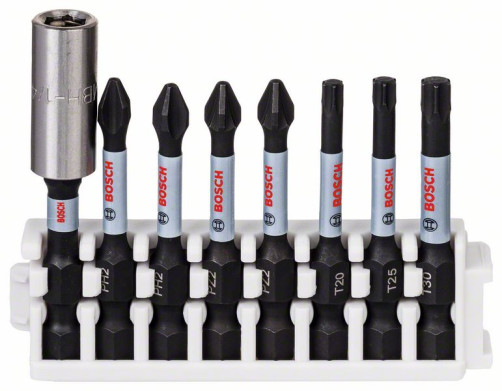 Set of 8 bits for Impact Control screwdriver, 2 pcs PH2, 2 pcs PZ2, 1 pc T20, 1 pc T25, 1 pc T30