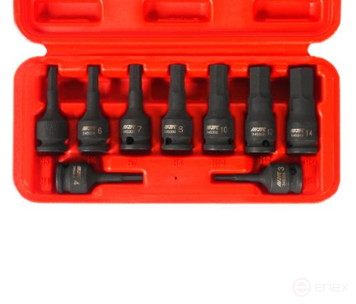 Набор бит-головок 3/8" HEX H3-14ммх52мм ударных 9 предметов в кейсе JTC