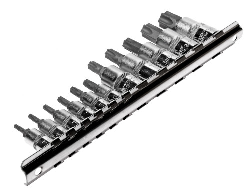 Набор головок торцевых 1/4"-3/8" TORX Т10Н-Т60Н с отверстием 11 предметов JTC