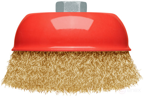 Корщетка-чашка, гайка М14, стальная латунированная волнистая проволока 125 мм, блистер