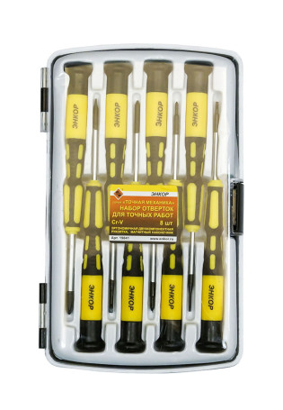 Screwdriver set for precision work, 8 pieces, plastic case