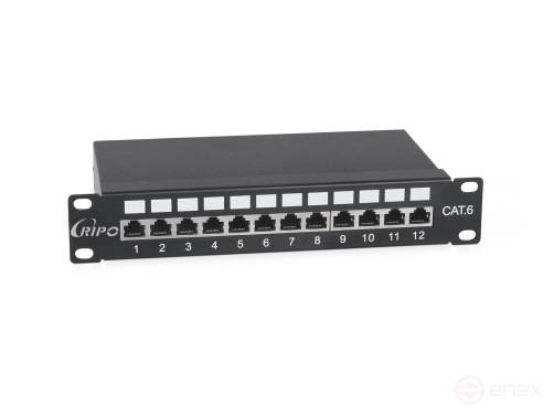 Патч-панель Ripo 10", установочный размер 236 мм, 12 портов RJ-45 полностью экранированная