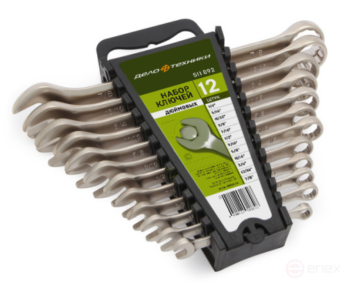 Набор ключей комбинированных дюймовых 12 шт. (1/4, 5/16, 11/32, 3/8, 7/16, 1/2, 9/16, 5/8, 11/16, 3/4, 13/16, 7/8) планшет тетрон