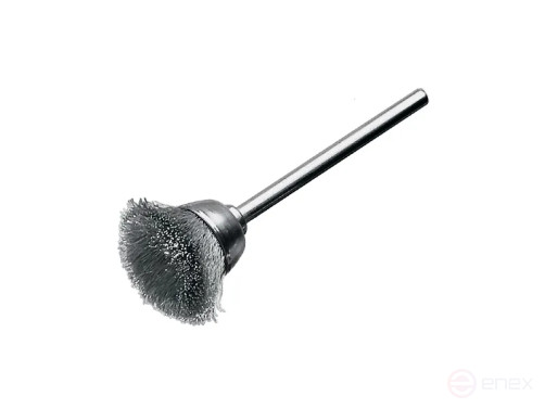 Щетка чашечная гофрированная, Д15 мм, хвостовик 3 мм, стальная гофрированная проволока STH 0,10 мм