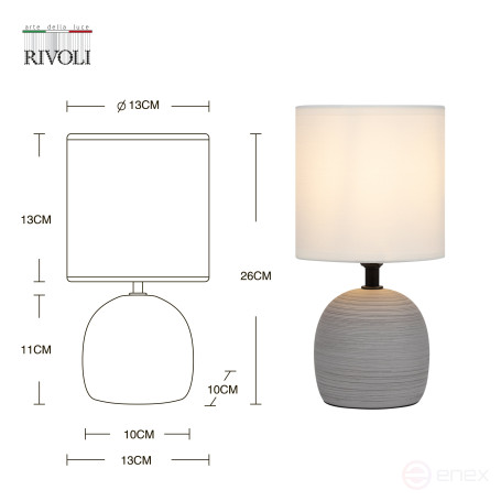 Rivoli Sheron 7044-501 Table Lamp 1 * E14 40W ceramic grey with lampshade