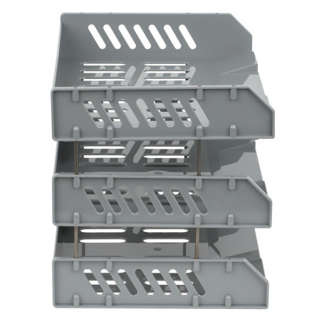 Paper tray horizontal STAMM "City", set of 3 pcs., on the met. rods, wide loading, grey