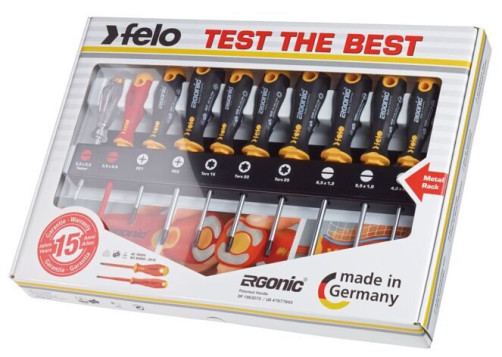 Felo SL/PZ/Tx Ergonic screwdriver set, VDE screwdriver and tester-net screwdriver on steel rack, 10 pcs 40091043