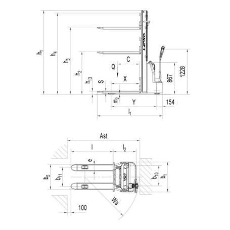 Самоходный штабелер AX 1526LC Li-Ion OXLIFT 2600 мм 1500 кг