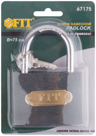 Hinged iron lock 75x58 mm, steel shackle 9 mm