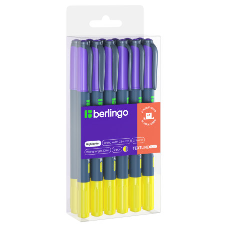 Текстовыделитель двусторонний Berlingo "Textline HL220" желтый/фиолетовый, 0,5-4 мм