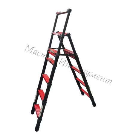 The MI PROFI telescopic stepladder is 4+5 steps. (1.1m+1.4m)