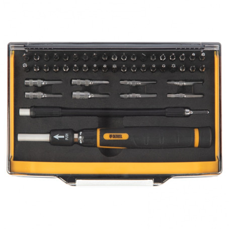 Screwdriver with a set of bits and end heads for precision work, flexible drive, 48 pcs, CrMo // Denzel