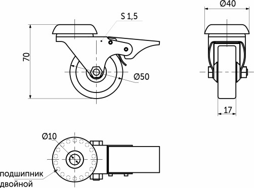 Wheel meb. d50 h70 for M10 screw with cut.rim with torm., grey AKS