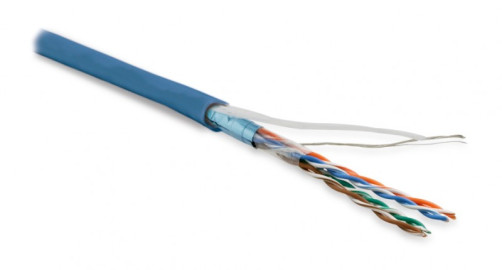 FUTP4-C5E-P26-IN-LSZH-BL-100 (100 m) Twisted pair cable, shielded F/UTP, category 5e, 4 pairs (26 AWG), stranded (patch), foil shield, LSZH, ng(A)-HF, -20°C – +75°C, blue