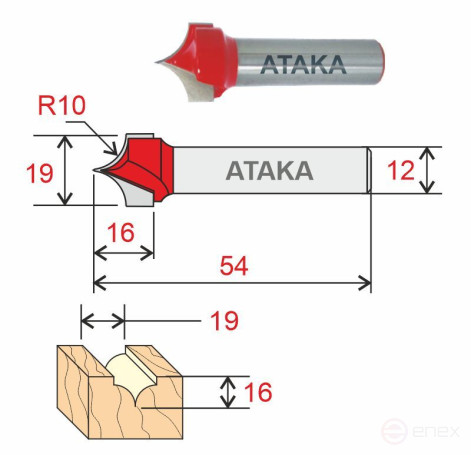 Фреза Атака пазовая фасонная D19/ф12/H16