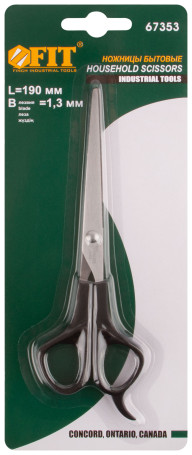 Household stainless steel scissors, plastic handles, blade thickness 1.5 mm, 190 mm