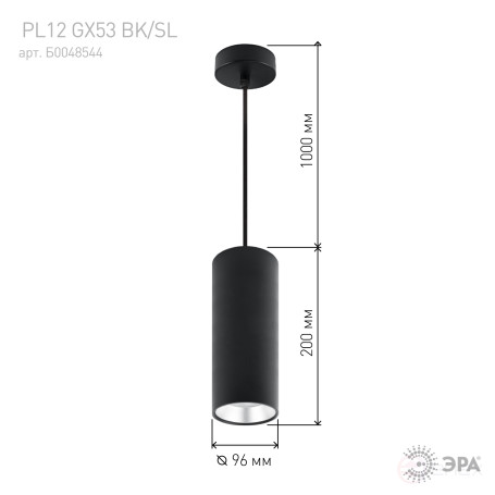 Светильник подвесной ЭРА PL12 GX53 BK/SL под лампу GX53 черный/серебро