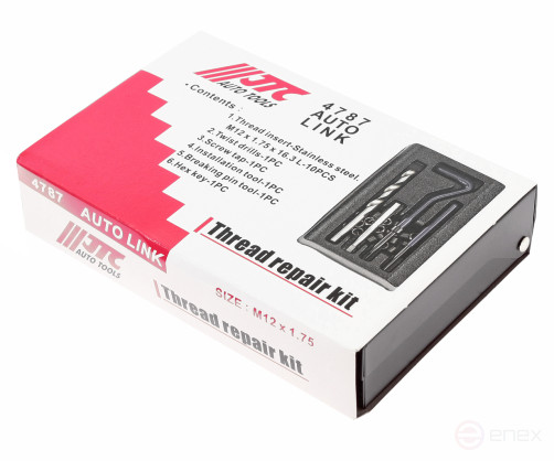 Set of tools and inserts for thread restoration M12x1.75mm L=16.3mm 14 pieces JTC