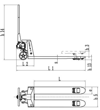 Short hydraulic trolley OX 25-L800 OXLIFT 800 mm 2500 kg