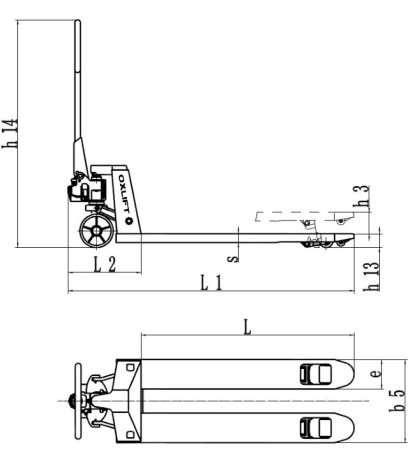 Короткая гидравлическая тележка OX 25-L800 OXLIFT 800 мм 2500 кг