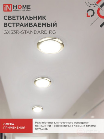 Светильник встраиваемый GX53R-standard RG-10PACK металл под лампу GX53 230В золото (10 шт./упак.) IN HOME