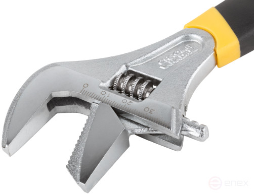 Adjustable key "Techno" CrV, narrow + adjustable jaws, scale, enlarged.gripper, rubberized.handle 200mm (40mm)