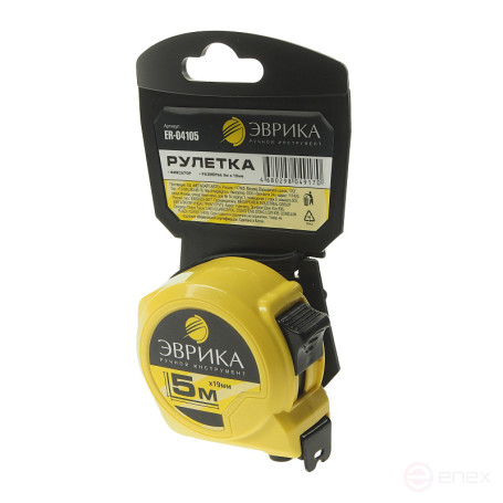 Рулетка ER-04105 5м 19мм YELLOW пластиковый корпус, фиксатор, держатель ЭВРИКА/1/12/72 NEW