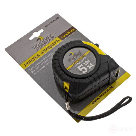 Tape measure, rubberized housing, ABS plastic, Standard series, 5m x 19mm, Cheglock (12/120)