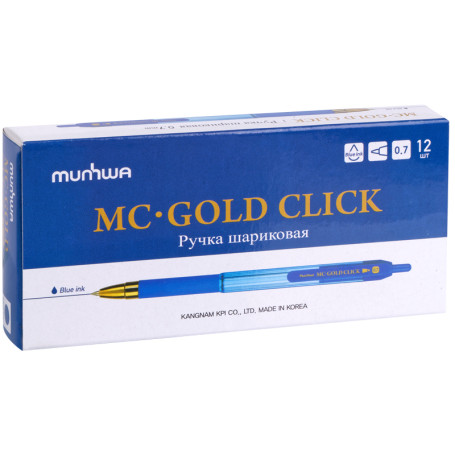 Ручка шариковая автоматическая MunHwa "MC Gold Click" синяя, 0,7мм, грип, штрих-код