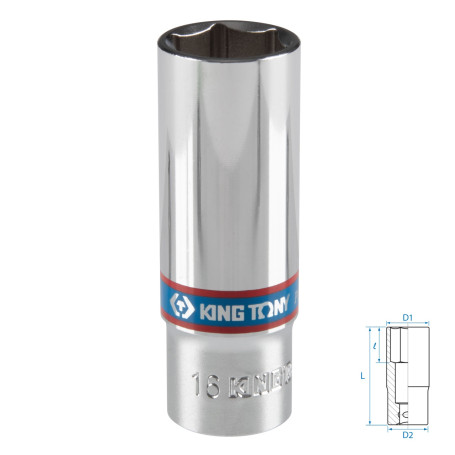 Головка торцевая глубокая шестигранная 3/8", 16 мм KING TONY 323516M