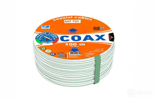 Кабель коаксиальный SAT-703 AVS Electronics (20m)Or в комплекте разъем штекер F RG-6 Ripo (резьбовой)-4шт.