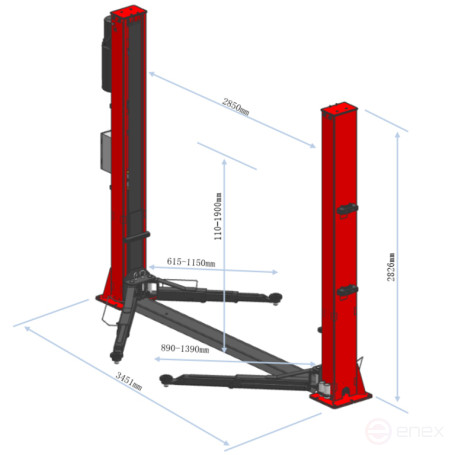 Подъемник электрогидравлический 4т 110-1900мм 2-х стоечный 380В ниж.синхрон. (электр.спуск) GTE