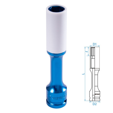 Deep impact socket 1/2", 17 mm, thin-walled, plastic protection KING TONY 495517MX