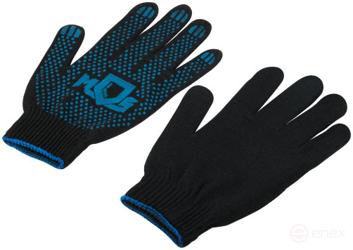 Knitted black cotton gloves with PVC, 4 threads, knitting class 10