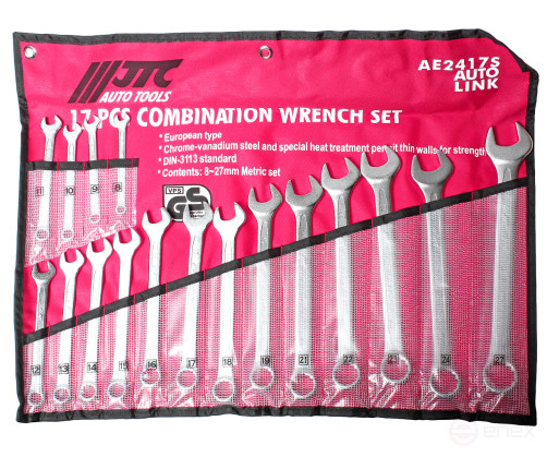 Набор ключей комбинированных 8-27мм 17 предметов в планшете JTC